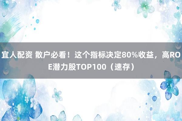 宜人配资 散户必看！这个指标决定80%收益，高ROE潜力股TOP100（速存）